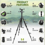 Magnus Aluminum Travel Tripod with Monopod and Arca-Type Ball Head (77")