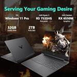 HP Victus 15.6" Gaming Laptop, Ryzen 5, 32GB 2TB SSD, RX 6550M, Windows 11 Pro