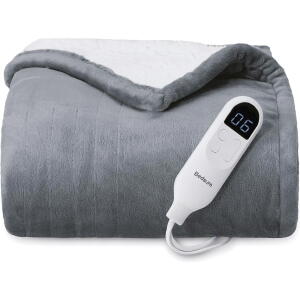 Bedsure Cozy Comfort Heated Blanket Electric Blanket Soft Flannel 6 Heat Settings, Grey