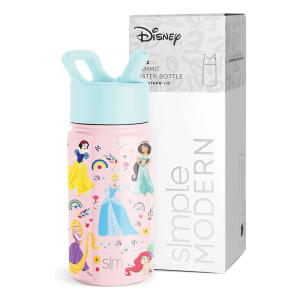 Simple Modern Disney Princess Kids Water Bottle with Straw Lid, Reusable Insulated Stainless Steel Cup for Girls, School, Summit Collection, 14oz, Princess Rainbows