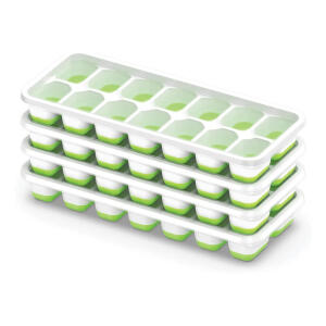 ChefAide Ice Cube Tray with Lid, 4 Pack Durable Stackable Ice Cube Trays