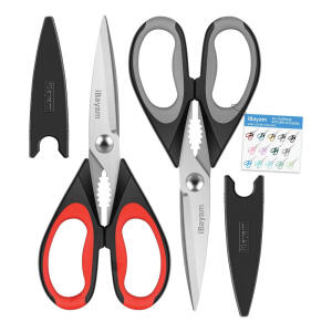 iBayam Kitchen Scissors, Heavy Duty AllPurpose Meat and Poultry Shears, 2 Pack (Black Red, Black Gray)