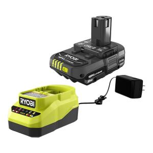 RYOBI 18V ONE+ Lithium-Ion Compact Battery and Charger Starter Kit 2.0 Ah