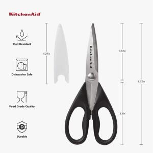 KitchenAid All Purpose Kitchen Shears with Protective Sheath, Dishwasher Safe Stainless Steel Scissors, Comfort Grip, 8.72Inch, Black for Everyday Use.