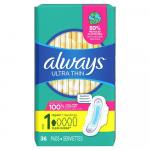 Always Ultra Thin Size 1 Regular Pads With Wings, Unscented