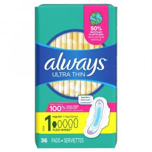 Always Ultra Thin Size 1 Regular Pads With Wings, Unscented