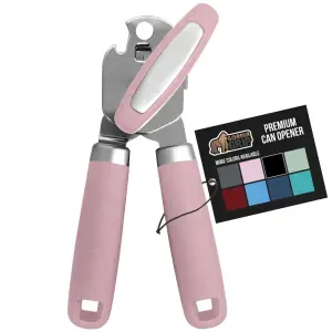 Gorilla Grip Heavy Duty Stainless Steel Manual Can Opener and Bottle Opener, Soft Handle, Rust-Proof, Easy-Turn Knob, Multifunctional Kitchen Tool (Pink)