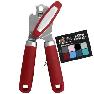 Gorilla Grip Heavy Duty Stainless Steel Manual Can Opener and Bottle Opener, Soft Handle, Rust-Proof, Easy-Turn Knob, Multifunctional Kitchen Tool (Red)