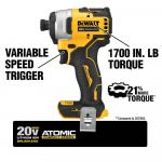 DEWALT ATOMIC 20V Max Lithium-Ion Brushless Cordless Compact 1/4 in. Impact Driver Kit with 2.0Ah Battery, Charger and Bag (DCF809D1)