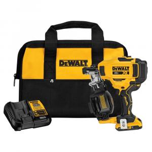 DEWALT 20V MAX Lithium-Ion 15-Degree Electric Cordless Roofing Nailer Kit with 2.0Ah Battery Charger and Bag