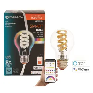 EcoSmart 60-Watt Equivalent Smart A19 Clear Color Changing CEC LED Light Bulb with Voice Control (1-Bulb)