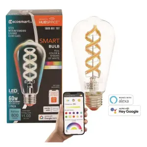 EcoSmart60-Watt Equivalent Smart ST19 Clear Color Changing CEC LED Light Bulb with Voice Control (1-Bulb)