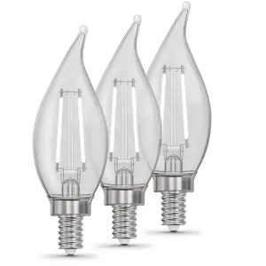 Feit Electric25W Equivalent BA10 E12 Candelabra Dim White Filament Clear Glass Chandelier LED Light Bulb, True White 3500K 3-Pack (CFC25935CAWFILHDRP/3)