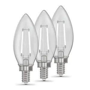 Feit Electric25W Equivalent B10 E12 Candelabra Dim White Filament Clear Glass Chandelier LED Light Bulb, Bright White 3000K 3-Pack (CTC25935CAWFILHDRP/3)