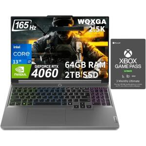 Lenovo Legion 5 Gaming Laptop – 16" QHD 165Hz, i7-13650HX, 64GB RAM, 2TB SSD, RTX 4060, Win 11, RGB Backlit