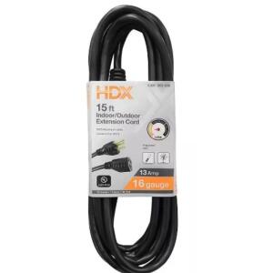 HDX 15 ft. 16/3 Light Duty Indoor/Outdoor Extension Cord, Black