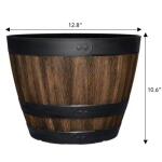 Vigoro 12.8 in. Reedley Medium Kentucky Walnut Brown Resin Barrel Planter (12.8 in. D x 10.5 in. H)