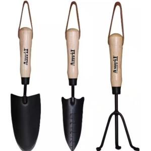 Anvil Carbon Steel 3-Pieces Set of Garden Trowel, Cultivator and Transplanter