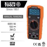 Klein 600-Volt Digital Multi-Meter, Manual-Ranging