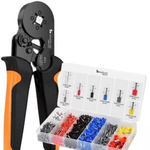 New House Electric Ferrule Crimping Tool Kit with Wire Crimper Tool, Wire Ferrule Container, and 1,200 Electrical Wire Connectors