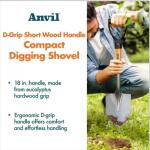 Anvil 18 in. Wood D-Grip Short Handle Carbon Steel Compact Digging Shovel