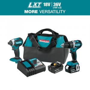 Makita 18V LXT Lithium-Ion Brushless Cordless Hammer Drill and Impact Driver Combo Kit (2-Tool) w/ (2) 4Ah Batteries, Bag