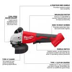 Milwaukee(Tool-Only) M18 18V Lithium-Ion Brushless Cordless 4-1/2 in./5 in. Grinder with Paddle Switch