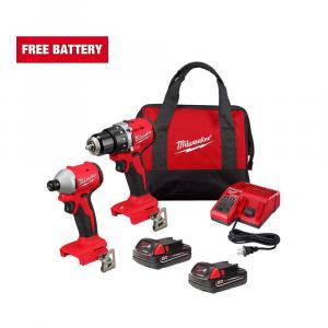 Milwaukee M18 18V Lithium-Ion Brushless Cordless Compact Drill/Impact Combo Kit (2-Tool) w/(2) 2.0 Ah Batteries, Charger & Bag