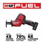 Milwaukee M12 FUEL 12V Lithium-Ion Brushless Cordless HACKZALL Reciprocating Saw Kit with One 4.0Ah Batteries Charger, and Tool Bag