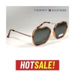 Tommy Hilfiger Polarized Sunglasses Gold Havana Frame Green Lens