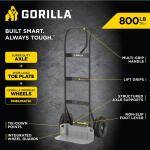 Gorilla800 lbs. Capacity Steel Hand Truck with Multi-Grip Handle, Wideload Toe Plate, Super Duty Axle with Non-Slip Foot Lever (GHS-8)