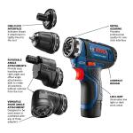 Bosch Chameleon 12V 1/4 inch Keyless Cordless Drill with 2 Batteries, Charger and Soft Bag