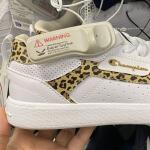 Champion Kid Shoe Ace Leather Leopard Heel & Side Sneaker White/Tan Size 4