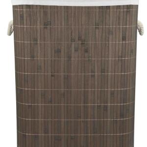 Home Basics Bamboo Laundry Hamper, Rectangular Design, Removable Liner, Brown Finish