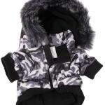 Pet Life Fashion Parka Dog Coat Large Snow Gray Camouflage, Water Resistant, Hook and Loop Closure