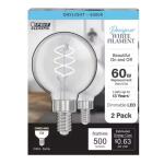 Feit Electric 60-Watt Equivalent G16.5 Double Spiral White Thin Filament Clear E12 Candelabra LED Light Bulb, Daylight 5000K (2-Pack)