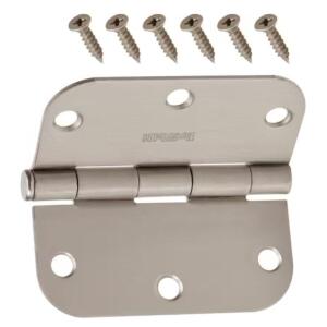 Everbilt 3-1/2 in. x 5/8 in. Radius Squeak-Free Door Hinge (3-Pack) Satin Nickel