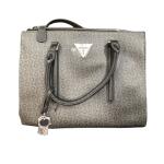 Guess Women's Grey and Black Dual Strap Logo Print Handbag