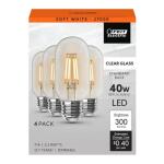 Feit Electric 40-Watt Equivalent T14 Dimmable Straight Filament Clear Glass E26 Vintage Edison LED Light Bulb Soft White 2700K(4-Pack)