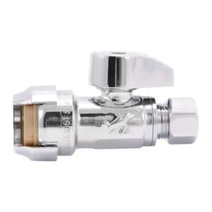 SharkBite 1/2 in. Push-to-Connect x 3/8 in. O.D. Compression Chrome-Plated Brass Quarter-Turn Straight Stop Valve # 23037-0000LF