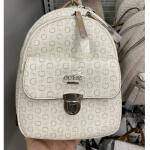 Guess Backpack Beige with Light Brown Logos Plain Fabric Design