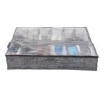 Home Basics 12 pair Under the Bed Shoe Box Graph Line Non-Woven with Clear Top Grey