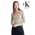 Calvin Klein Women Contour Rib Cropped Long Sleeve T-Shirt Plaza Taupe Size M