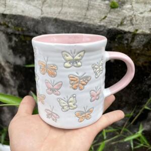 Cartoon Butterfly Mug Creative Art Relief Animal Ceramic Water Cup