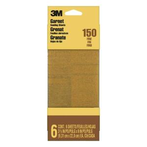 3MGarnet 3-2/3 in. x 9 in. 150 Grit Fine Grade Sand Paper (6-Sheets/Pack) (19036-20-CC)