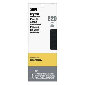 3M4-3/16 in. x 11-1/4 in. (10.6 cm x 28.5 cm) 220 Grit Fine Drywall Sanding Screens Pro-Pak (10-Sheets per Pack) (99436P)