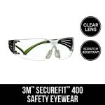 3MSecureFit 400 Safety Glasses with Clear Anti-Fog Lenses, Black/Neon Green (SF400C-WV-6)