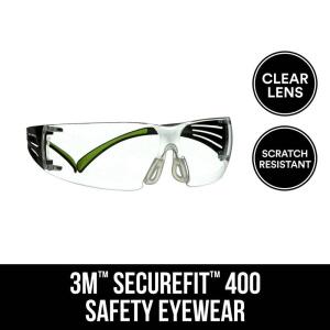 3MSecureFit 400 Safety Glasses with Clear Anti-Fog Lenses, Black/Neon Green (SF400C-WV-6)