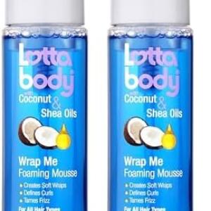 Lottabody Coconut Oil and Shea Wrap Me Foaming Curl Mousse, Creates Soft Wraps, Hair Mousse for Curly Hair, Defines Curls, 7 Fl Oz (Pack of 2), Anti Frizz