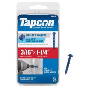 Tapcon 3/16 in. x 1-1/4 in. Hex-Washer-Head Concrete Anchors (25-Pack)